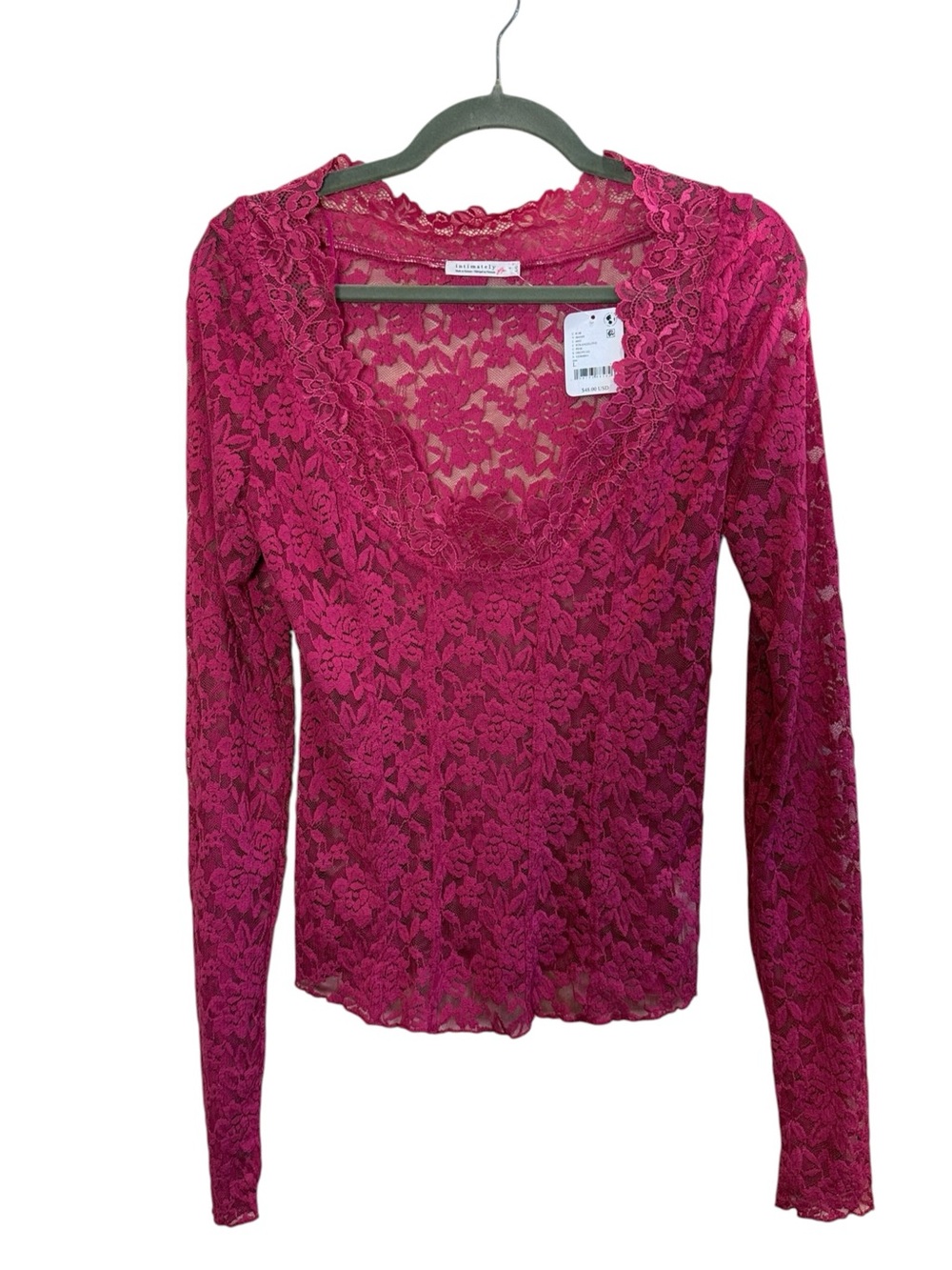 Intimately Free by FP Women’s Fuchsia Lace Stretch Camisole Layering Top sz L